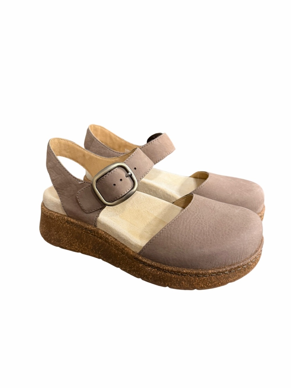 Dansko Brynlee Taupe Milled Nubuck Mary Jane Clogs Size 38